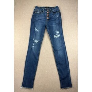 Judy Blue Jeans Women 3/26 Blue Skinny Fit Mid Rise Distressed Raw Hem Stretch